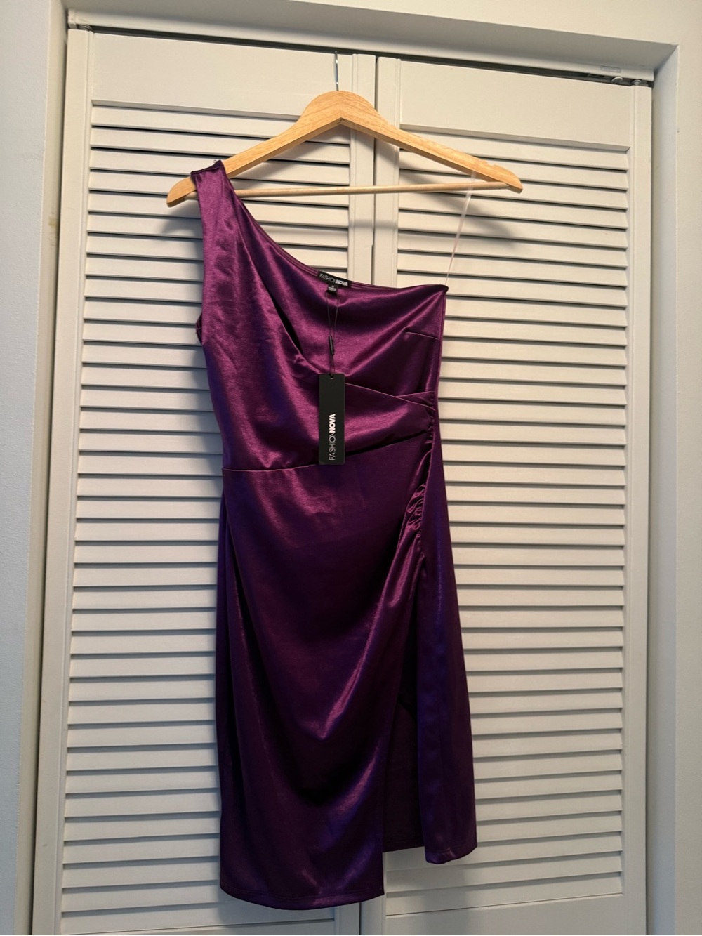One-Shoulder Purple Satin Cocktail Dress